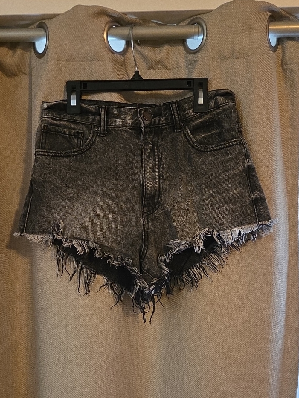 BDG Black Acid-Wash Frayed Hem High-Rise Denim Shorts